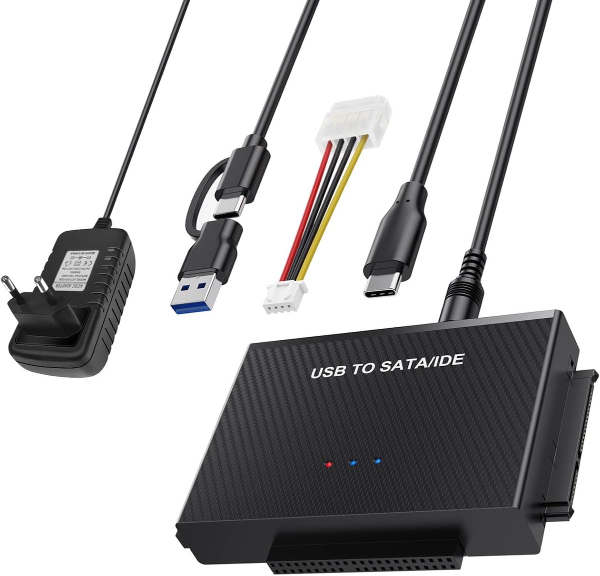Naar USB, SATA-USB 3.2 converter voor 2,5" en 3,5" HDD, ondersteunt 6TB, inclusief 2 adapters