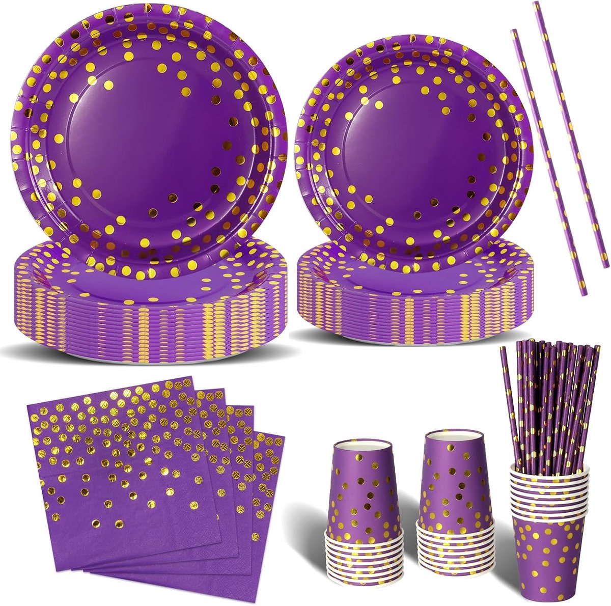 Feestservies 120 stuks paars en goud kinderbord verjaardagsfeestje feestartikelen set inclusief papieren borden servetten bestek voor decoraties doop bruiloft douche - 24 gasten