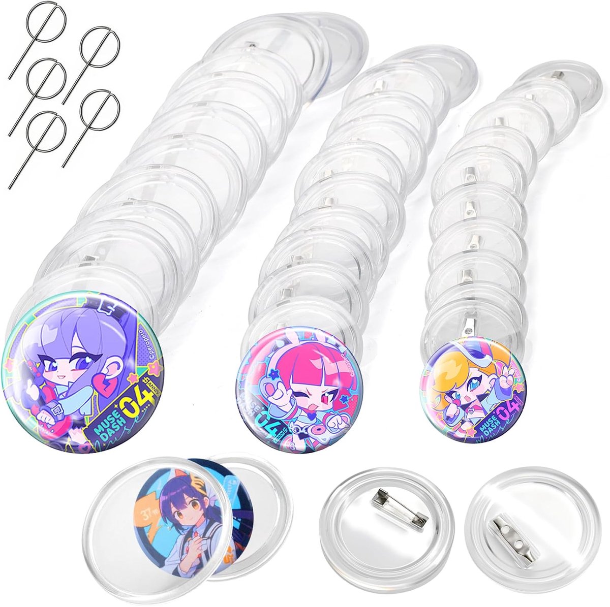 30 stuks buttons zelf maken 37mm 44mm 58mm buttons badges transparante badges zelf ontwerpen acryl met 5 stuks spelden voor afbeeldingen foto's kleding tassen accessoires