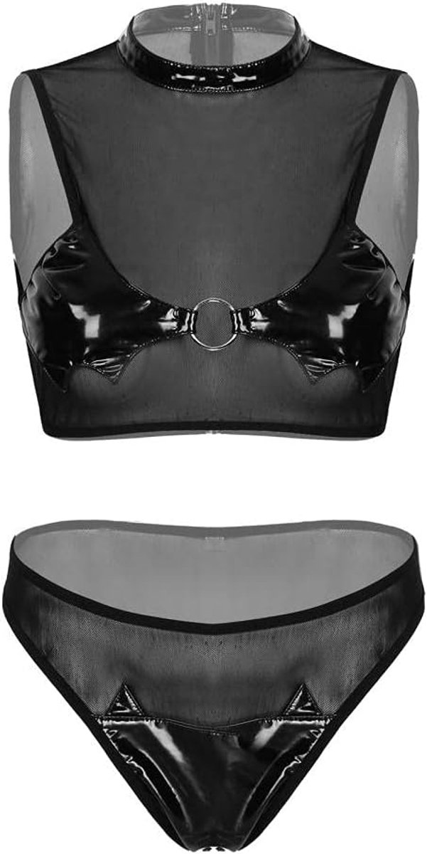 Sets met nachtmode & ochtendjas Vrouwen Sexy Zwarte Doorzichtige Mesh Rits Lingerie Mouwloze Tops Lage Taille Slips Pak