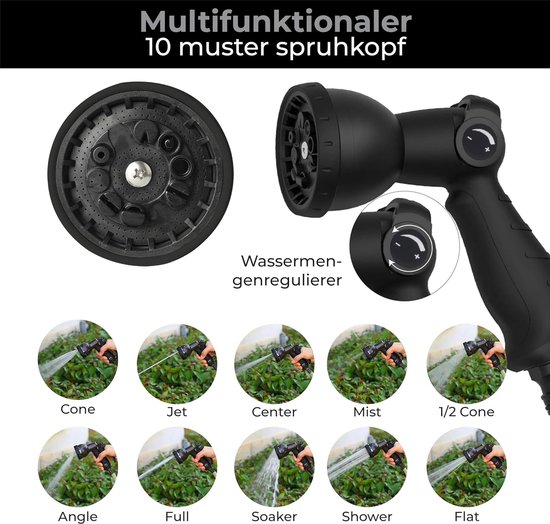 38 + 2 meter - tuinslang met rol - slanghouder 180° draaibaar - tuinslanghaspel - zwart — afbeelding 3