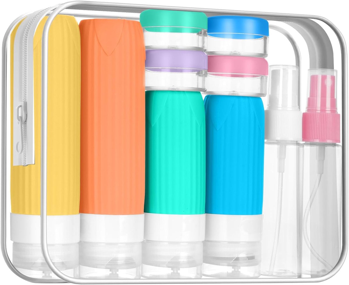 Set - 19 stuks Travel Essentials - siliconen reisflessen voor dames heren - reisformaat container - shampoo lotion crème zeep (geel)
