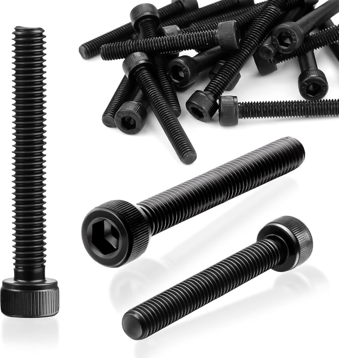 40 stuks binnenzeskantschroeven, M5 x 45 mm, inbusschroeven met binnenzeskant DIN 912 koolstofstalen schroeven, volledige schroefdraad, zeskantschroeven, zwart, inbusschroeven voor