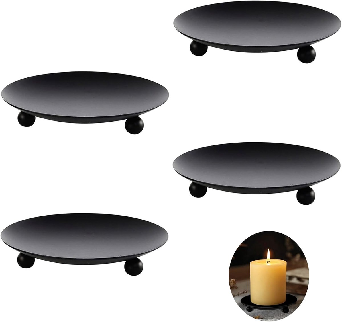 4-Pack Candle Plates Kandelaars voor Pillar Candles, Doop Kaarsen, Kandelaars, Candle Coasters - Zwart is duurzaam en mooi