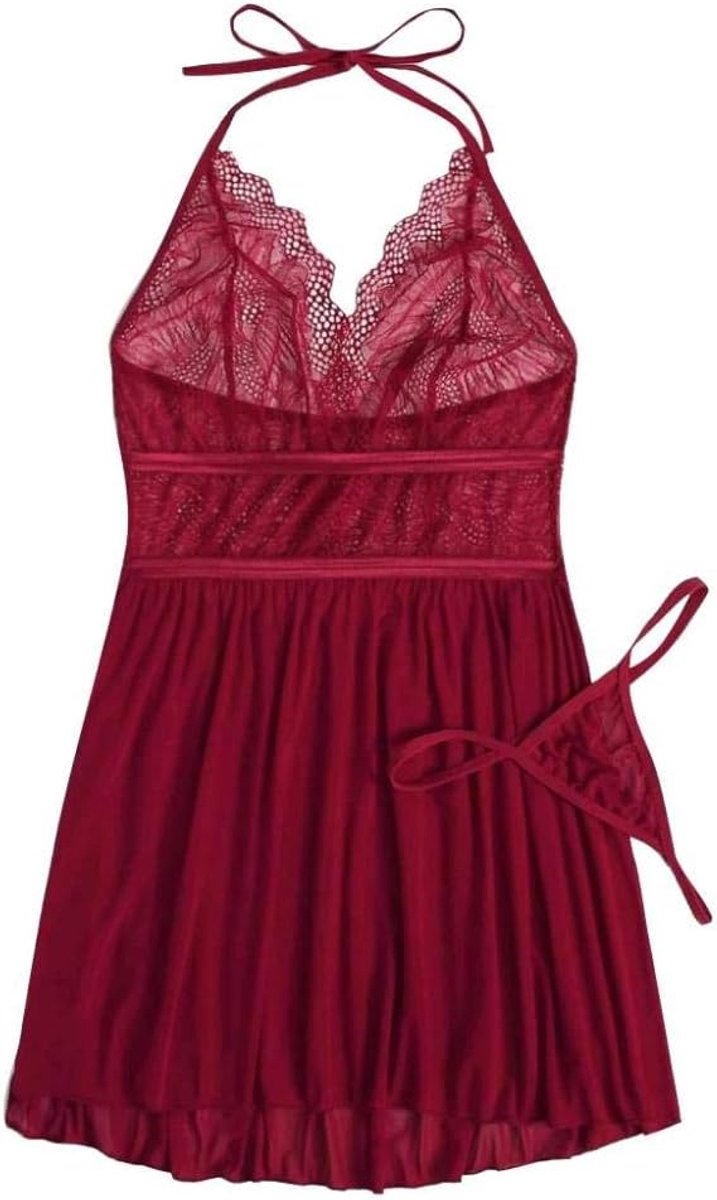 Babydolls, nachtjaponnen & negligés Plus Size Ondergoed Vrouwen Porno Nachtkleding Sexy Lingerie Perspectief Kant Backless Halter String Kostuum Erotisch
