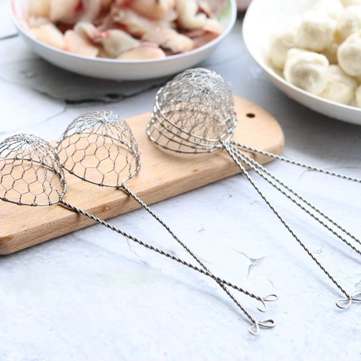 Zeef Skimmer kit, Lange Handvat Vergiet, Mini Roestvrij Staal Draad Voedsel Zeef Lepel Set, Fondue Zeef Roestvrij Staal Fondue Zeef — cadeau in Cadeau-ideeën - foto 5