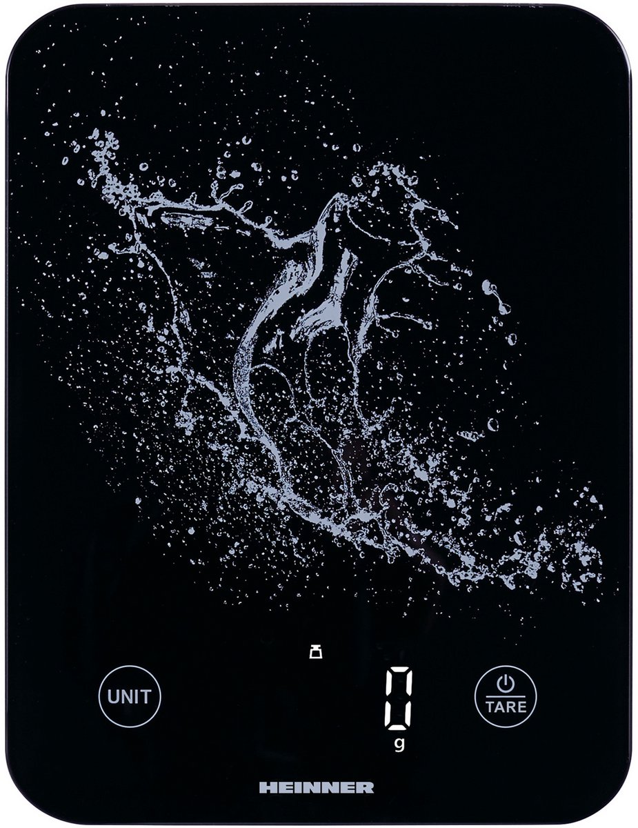 Heinner Digitale Keukenweegschaal – Maximaal 10 kg – USB-C Oplaadbaar – Water- en Melkvolume – Tarrafunctie – Digitaal Display – Waterbestendig – Zwart