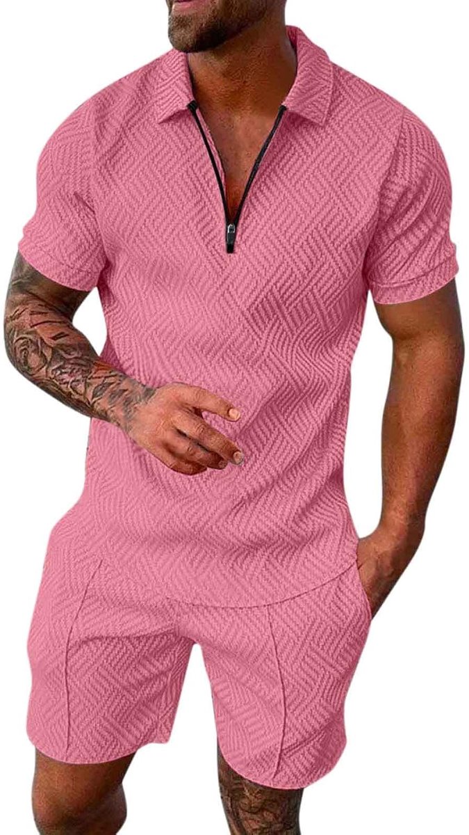 2-delige set voor heren, katoen, bovenstuk, korte mouwen, shorts, casual, zomer, training, licht, ademend, zacht, casual, elegant, modieus, ontspanning, strand, A79