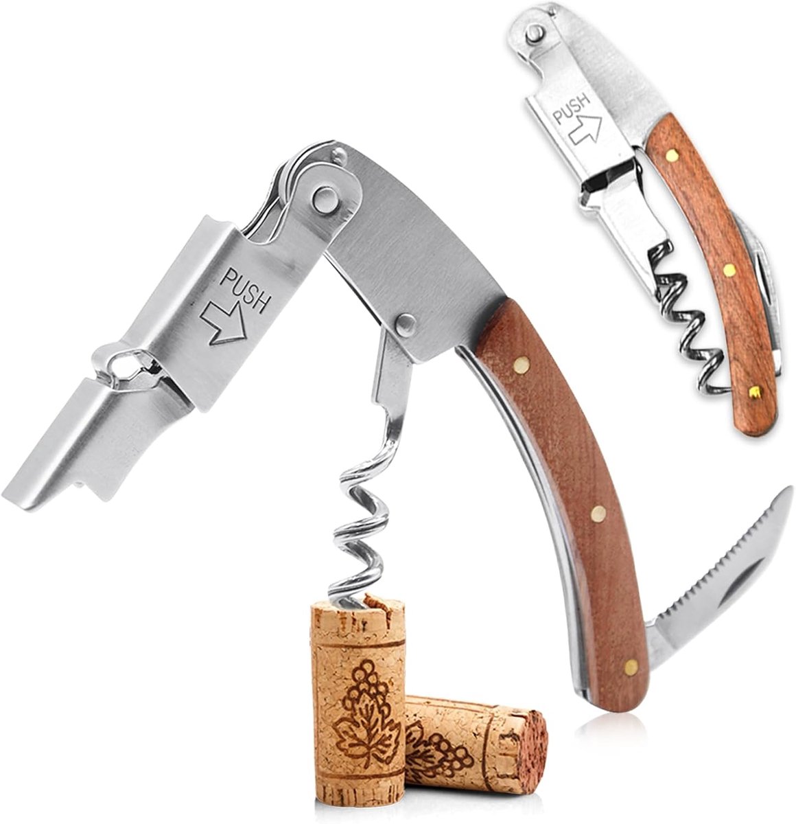 Wijn, 2 Stuks Roestvrijstalen Flesopener, Bieropener, Kelnerkorkentrekker Voor Kelners en Barkeepers