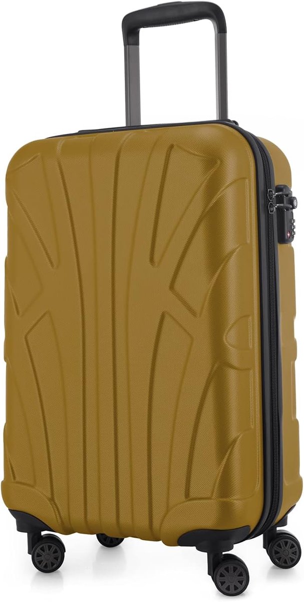 Handbagage koffer 55 x 35 x 20 cm (34 L) ABS harde schaal met TSA slot 4 dubbele wielen telescopische handgreep licht cabine bagage zakenreis, Herfst goud