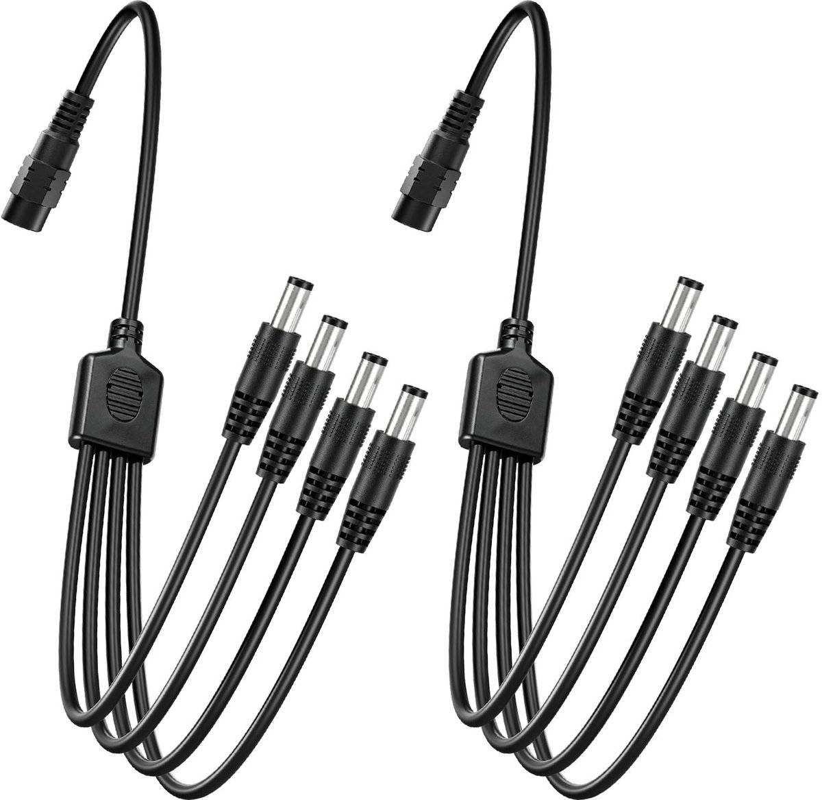 2 stuks 1 naar 4-weg DC stroomsplitterkabel, 1 vrouwelijk naar 4 mannelijk adapterkabel voor bewakingscamera's, LED-verlichting en routers