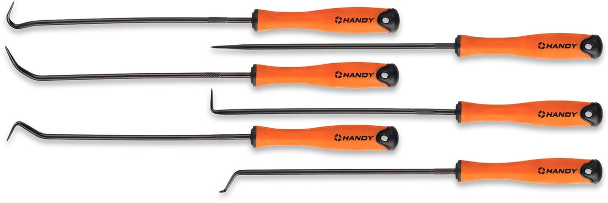 Handy Haak- En Prikset - 6-Delig - Stalen Koppen - Ergonomische Antislip Handgrepen - 240 mm - Oranje/Zwart [10747C]