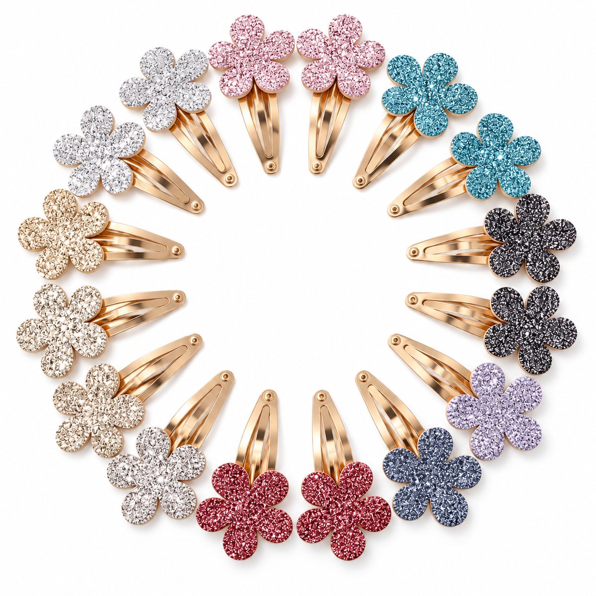 Vavida Haarspeldjes - 16 stuks - Bloemen - Meisje - Glitter - Foam