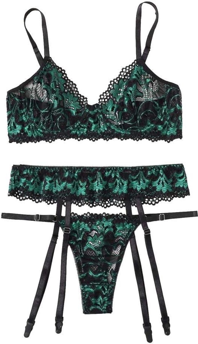 Dameskleding Sexy Lingerie Beha G-String Kousenband Vrouwen Kanten Ondergoed Set