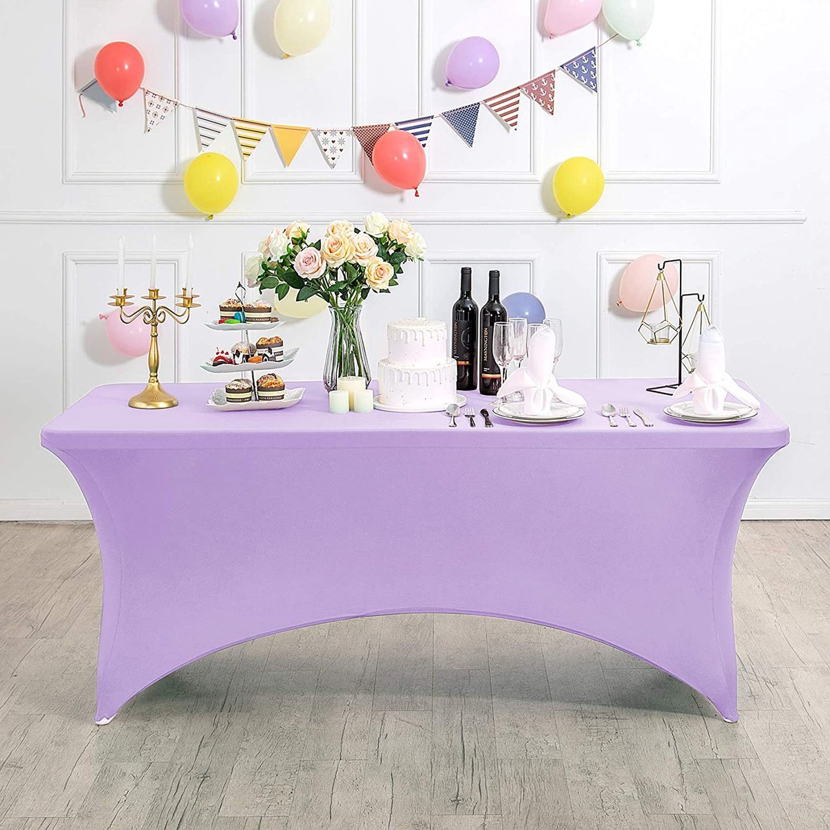 Rechthoekig, rekbaar en vlekbestendig tafelkleed, waterdicht, wasbaar en rekbaar, geschikt voor het decoreren van terrassen, keukens, bruiloften, verjaardagen, feesten, picknicks en andere gelegenheden,Lichtpaars - 183 x 76 x 76 cm (6 voet)