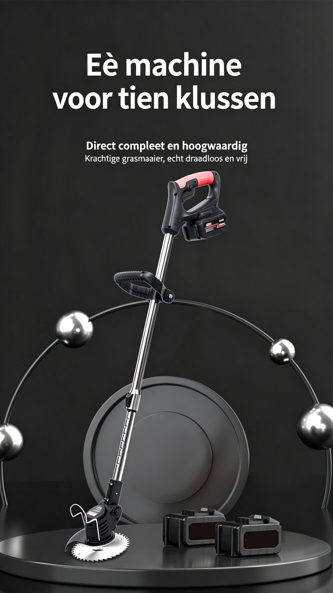 21V Draadloze Elektrische Grasmaaier Trimmer Lichtgewicht werkt op accu inclusief accu geschikt voor het maaien van gazon tuin en terras (Zwart) 85*16*8cm — afbeelding 2