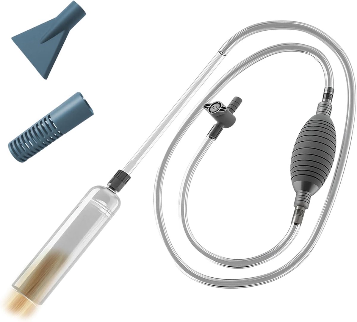 Waterzuiger voor aquarium, 2,6 m, aquariumzuiger, bodemreiniger, instelbare doorstroomregeling, aquariumfilter en accessoires, handmatige waterverversing en zandreiniging