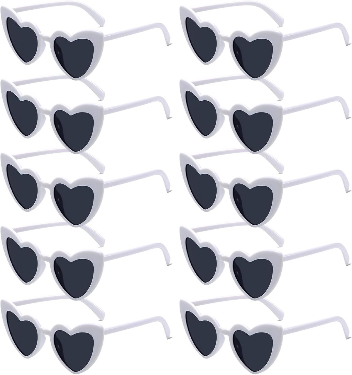 10 stuks hartvormige zonnebril - witte hartbril - vintage zonnebril voor bruiloft, hippie feest, vakantie, carnaval, reis en fotoshoots