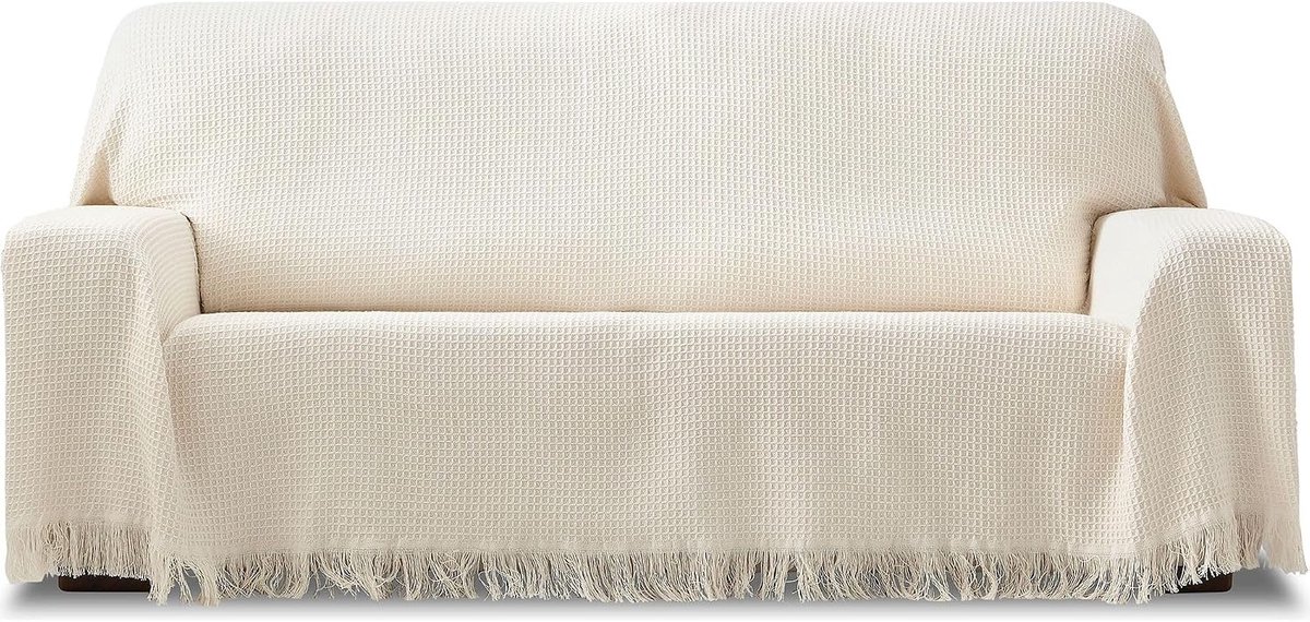 Multifunctionele sprei, omkeerbaar, afmetingen 230 x 260 cm, van jacquard-stof, met franjes, natuurlijke kleuren, ideaal voor bank of bed, ademend en zacht