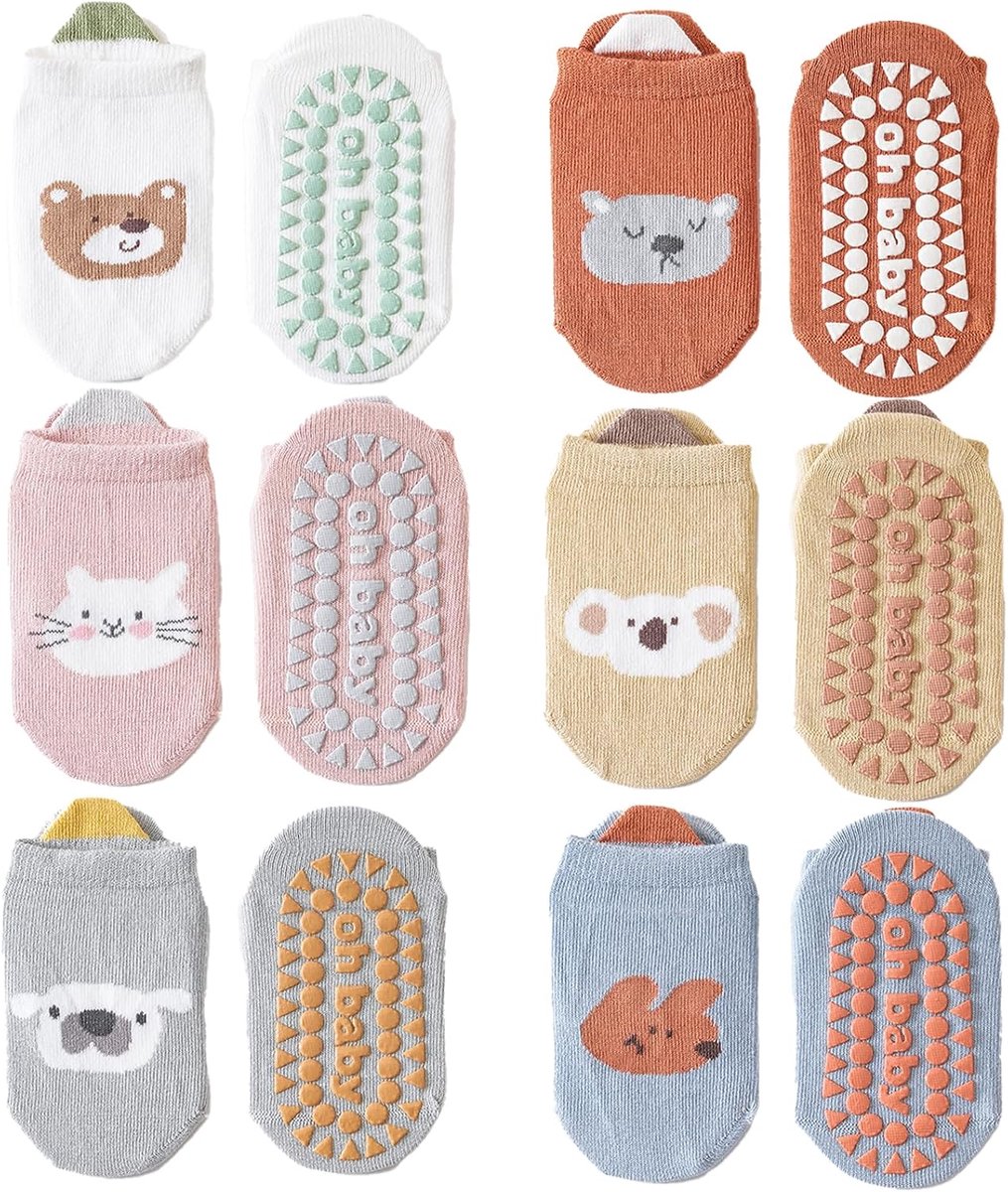 Sokken voor kinderen, baby, 6 paar ABS-antislipsokken, antislipsokken, voor meisjes en jongens