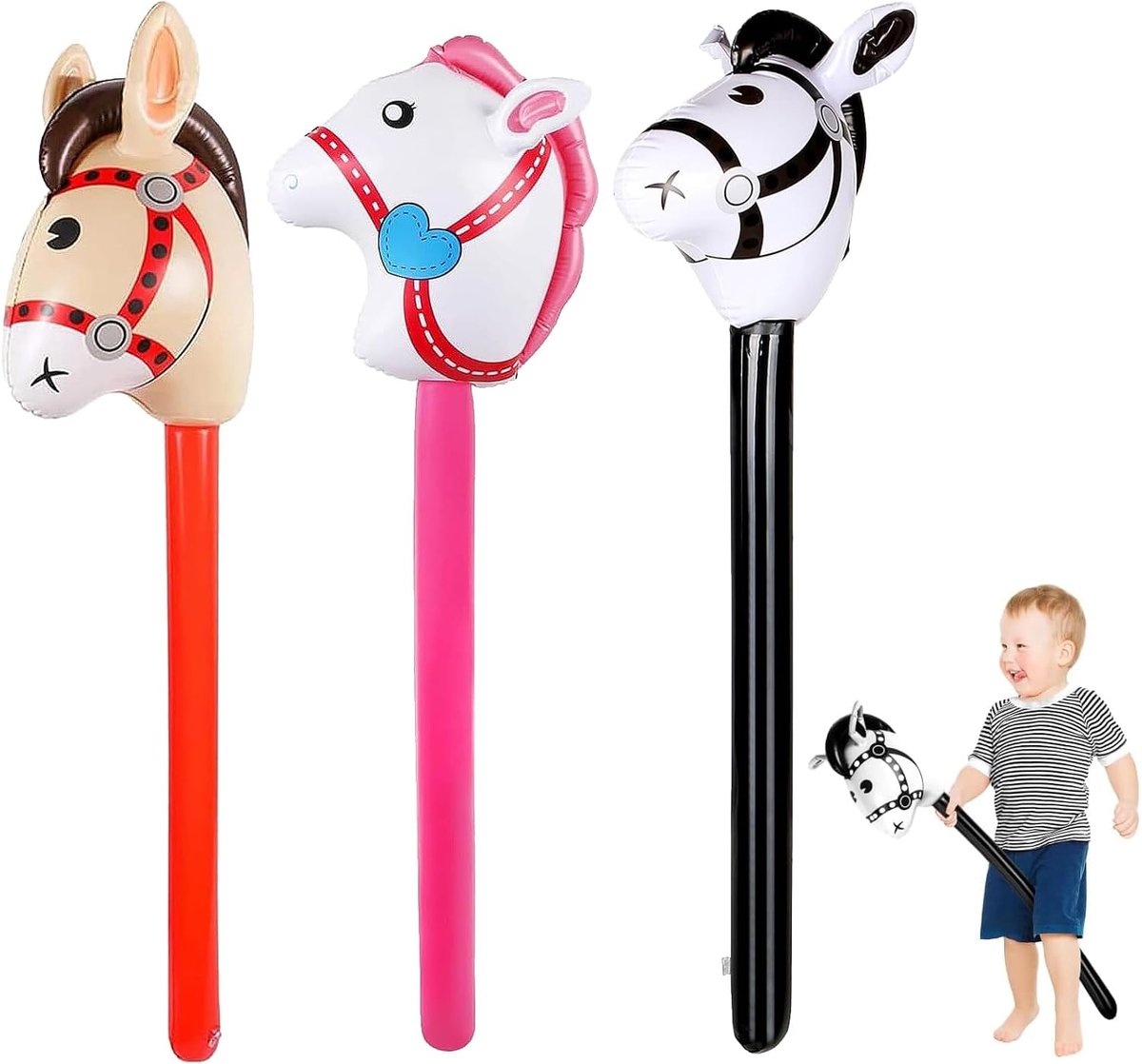 3 stuks opblaasbare paardenstok, opblaasbare paarden, opblaasbare dieren, ballonnen in de vorm van paarden voor decoratie voor verjaardagsfeesten