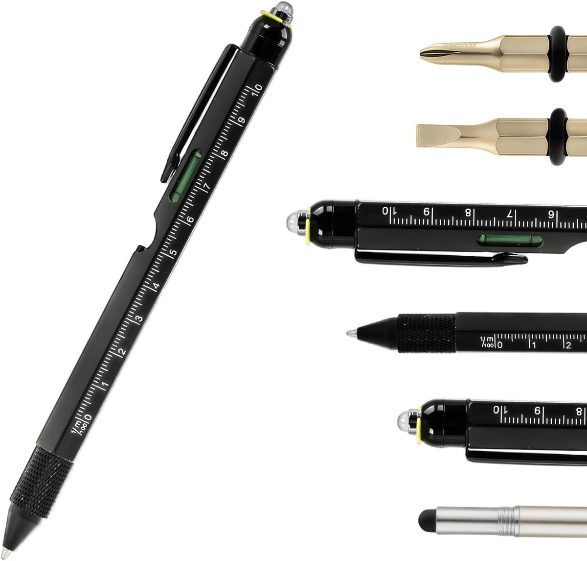9-in-1 multifunctionele pen, met led-zaklamp, telefoonhouder, waterpas, liniaal, flesopener, schroevendraaier en pen, praktisch cadeau voor heren