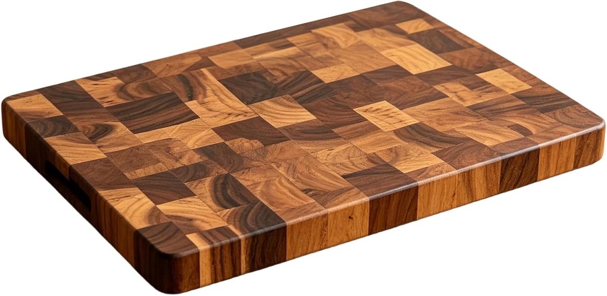 Snijplank van acaciahout, compacte snijplank met diepe groef, antislip, geïntegreerde handgrepen, ideaal voor keuken, kantoor, picknick, 28 x 18 x 1,2 cm