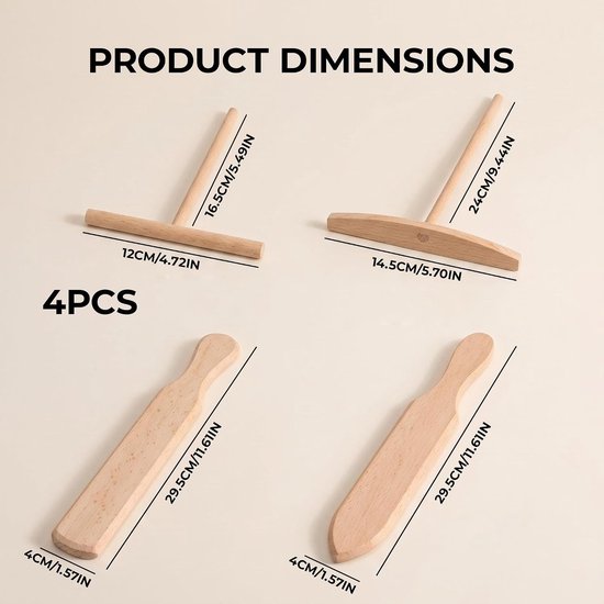 4 stuks houten pannenkoeken, pannenkoekentrekker deegdispenser T-spreider deeg schraper keuken accessoires voor pannenkoeken, pizza-bakgereedschap — afbeelding 2