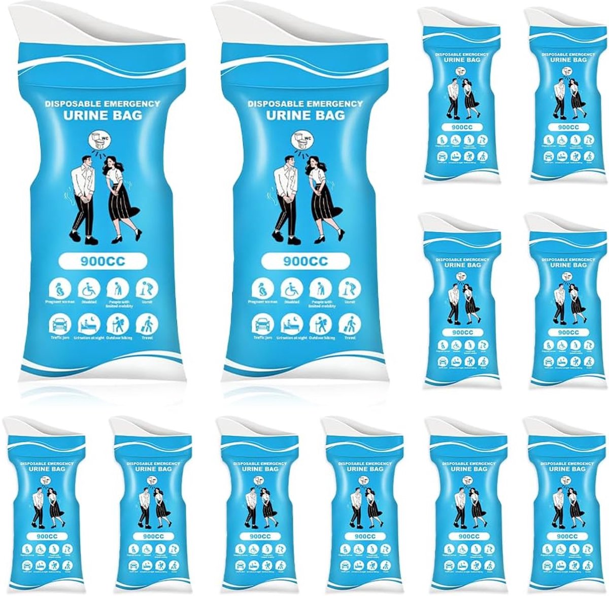 SnelShoppen - Wegwerp Urinezak 900 cc - 12 Stuks - Gel-Urinezak voor Onderweg - Draagbaar Noodtoilet voor Mannen, Vrouwen, Kinderen - Ideaal voor Auto