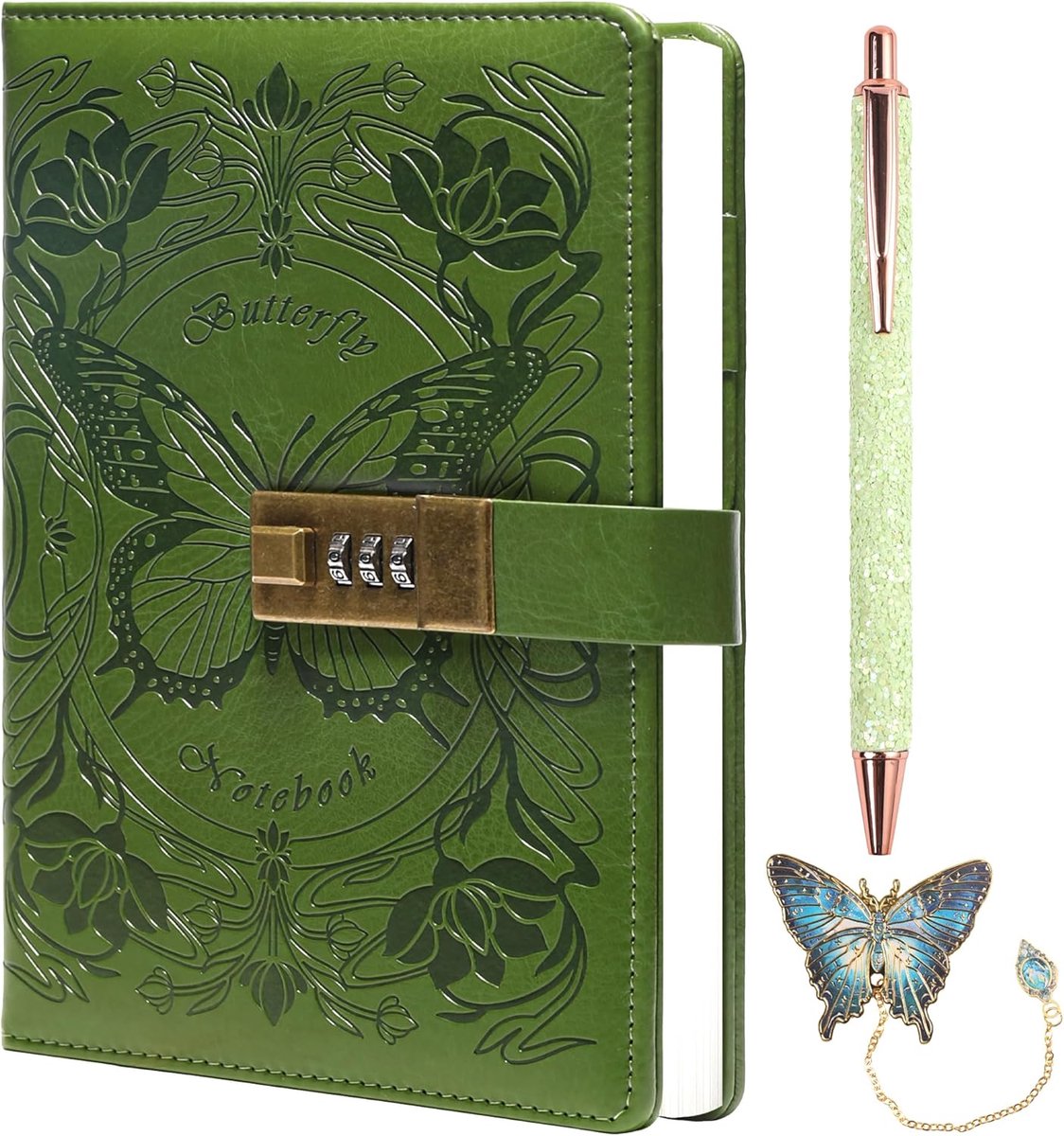 SnelShoppen - Dagboek met Slot voor Vrouwen en Meisjes, Gelinieerd Notitieboek met Vlinder Design, A5 Herbruikbaar met Pen en Boekmerk
