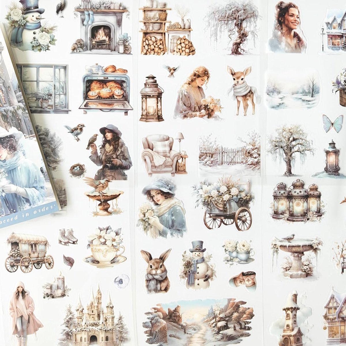 SnelShoppen - Scrapbooking Stickers Boek met 20 Bladen - Aesthetic PET Stickers voor Notitieboek, Junk Journal, Bullet Journal en DIY Creaties - Winte
