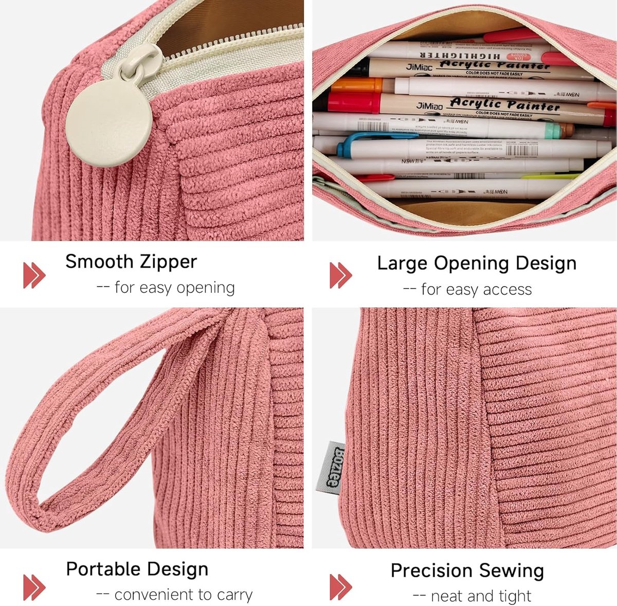 SnelShoppen - Corduroy Pennenbak Grote Maat Organisator voor School, Kantoor, Meisjes en Tieners, Roze, Duurzaam en Ruim, 22.5x6.5x11 cm