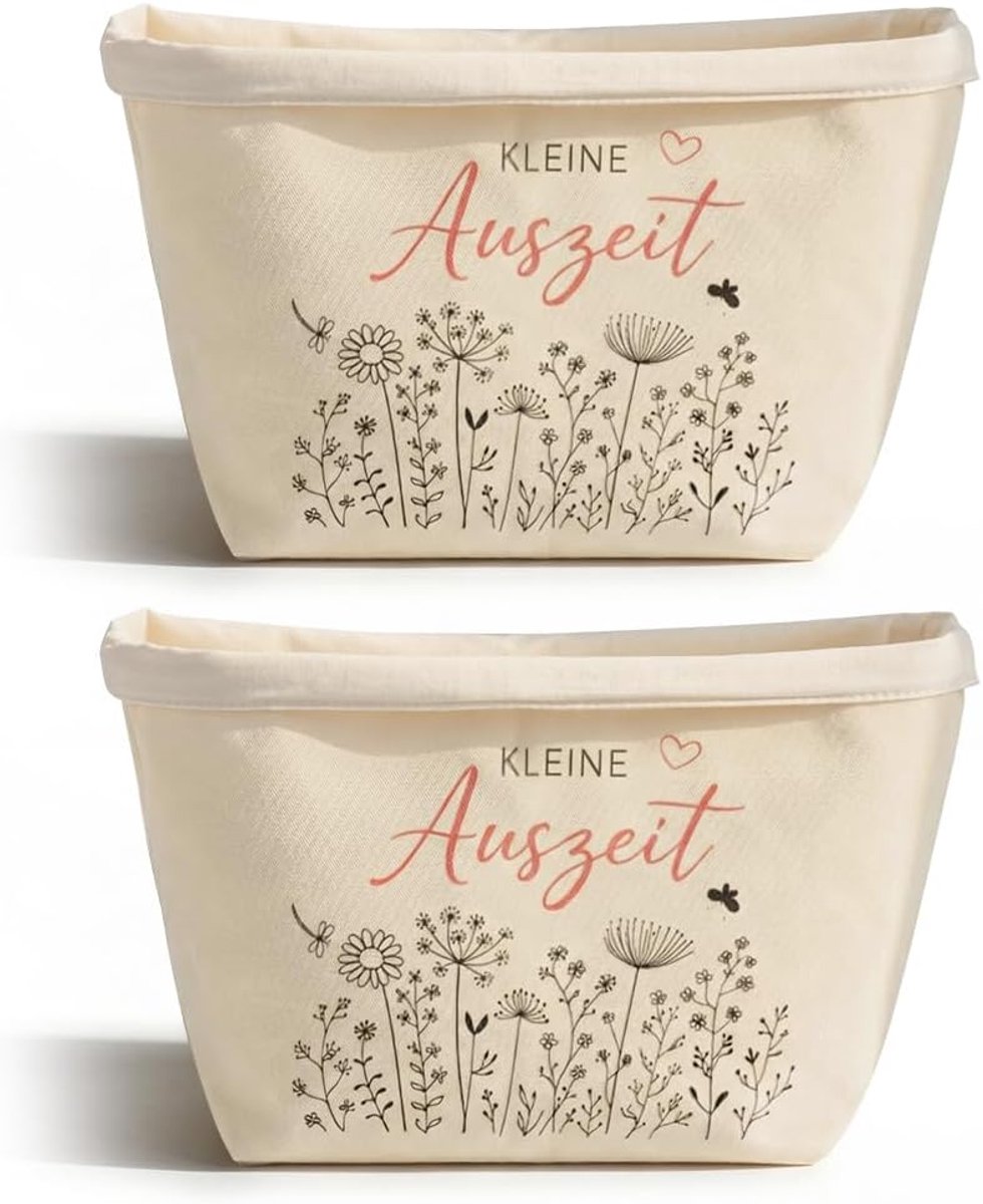 SnelShoppen - Set van 2 Kleine Stoffen Manden van Katoen en Linnen, Multifunctionele Opberging voor Cosmetica, Badkamer en Wellness, Cadeau-idee voor