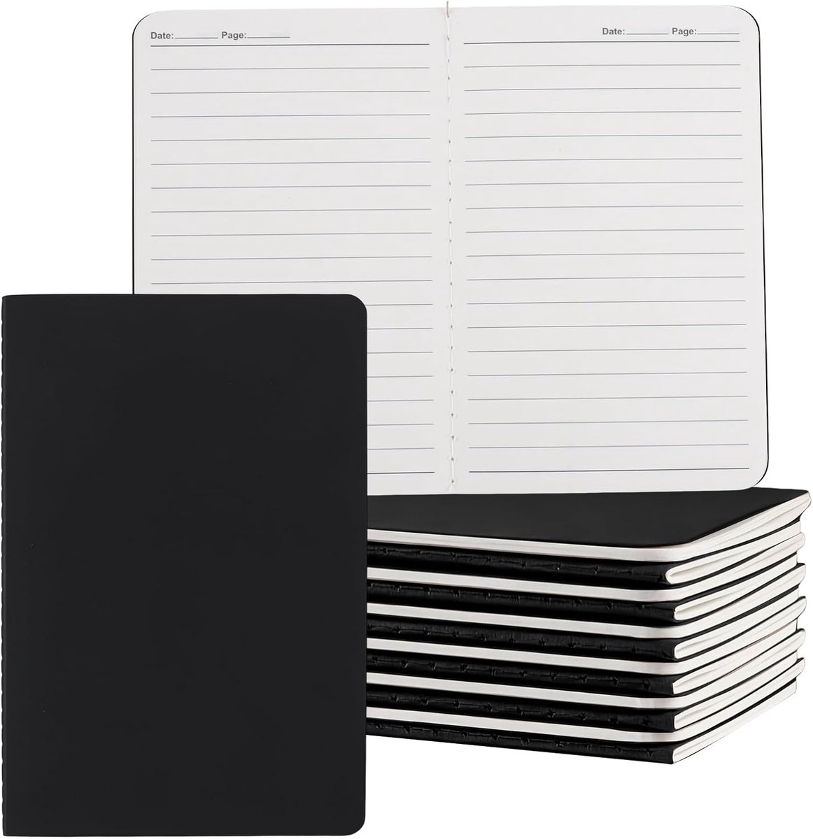 SnelShoppen - Notitieboek A5 Lijntjes, 12 Stuks, Zwart, 80 g/m² Papier, Robuuste Kraftcover voor Kantoor en School, Ideaal voor Studenten en Professio