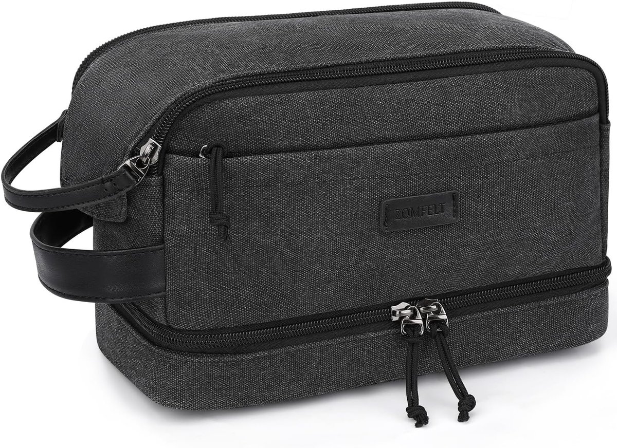 SnelShoppen - ZOMFELT Toilettas voor Mannen - Ruime Canvas Scheertas - Waterbestendig - Dubbele Laag - Hangende Beautycase - Zwart - Ideaal voor Cosme
