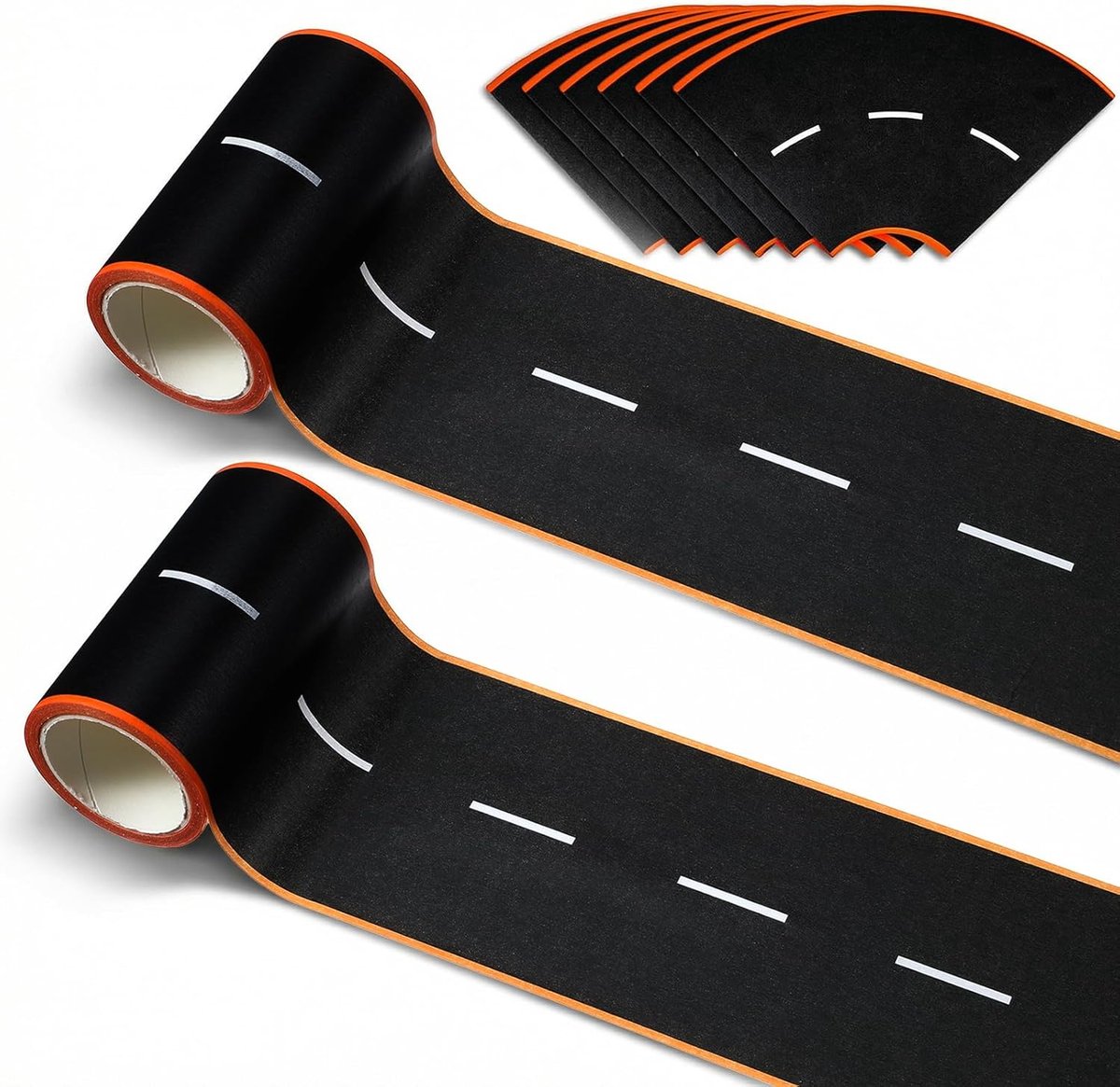 SnelShoppen - 32,8 m x 7,6 cm Road Tape voor Speelgoedauto's, Rijbaan Tape voor Kinderen, 2 Rollen Racebaan Tapes met Curves voor Verjaardagsfeest en