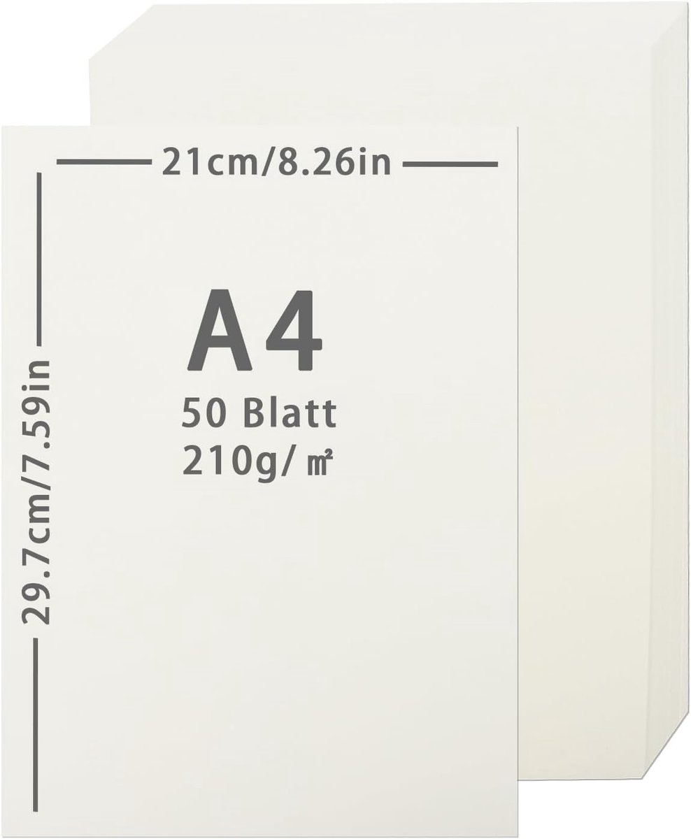 SnelShoppen - Pack van 50 Beige A4 Papier, 210 g/m² Craft Cardboard, Dikke Kaart voor DIY Art, Creatieve Decoratie, 21 x 29.7 cm, Perfect voor Feest e