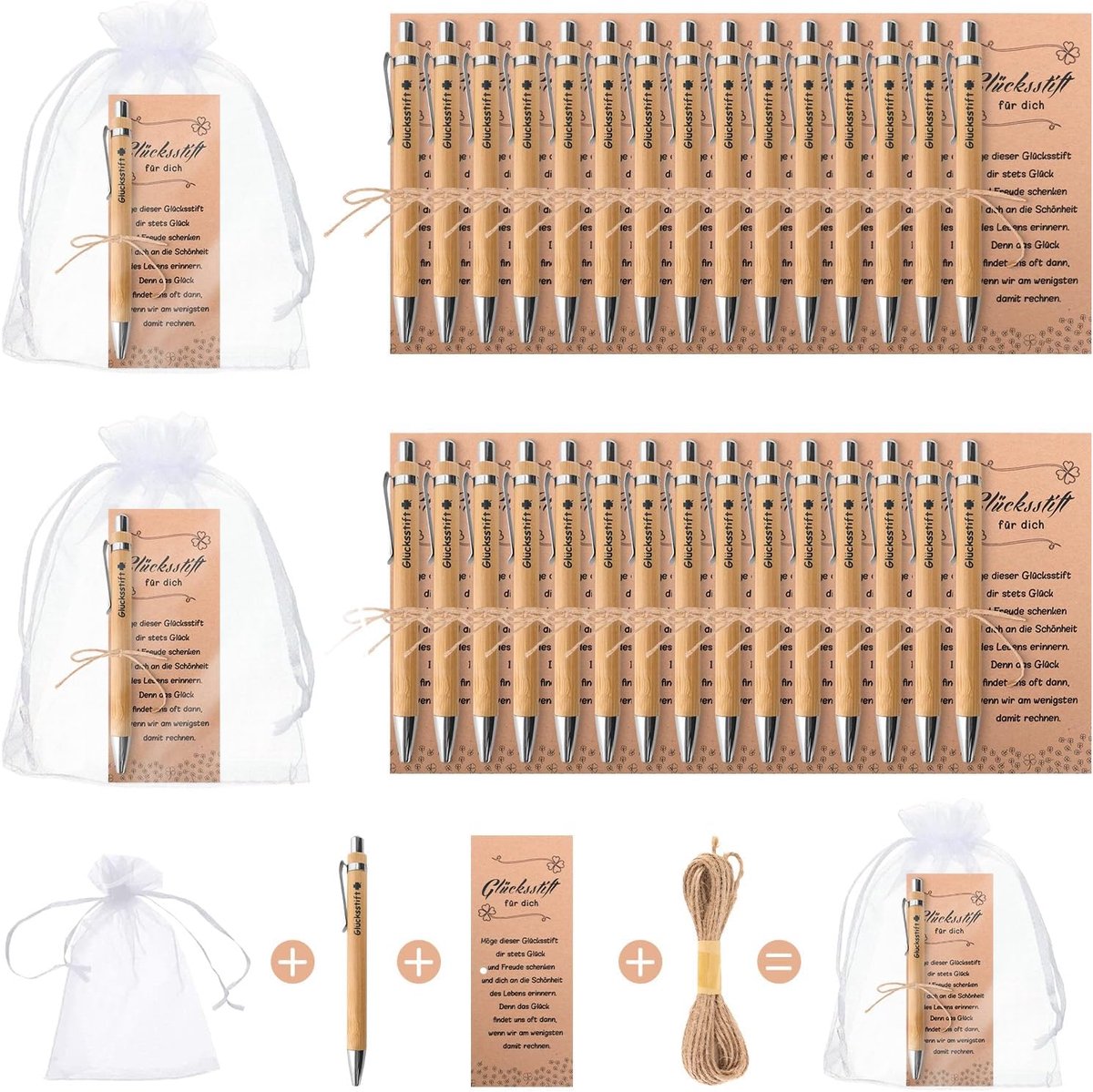 SnelShoppen - 30 Sets Geluks Pennen, Balpennen, Cadeaus voor Collega's, Bedankjes, Afscheids Cadeaus, Kleine Geschenken voor Collega's en Leraren, Com
