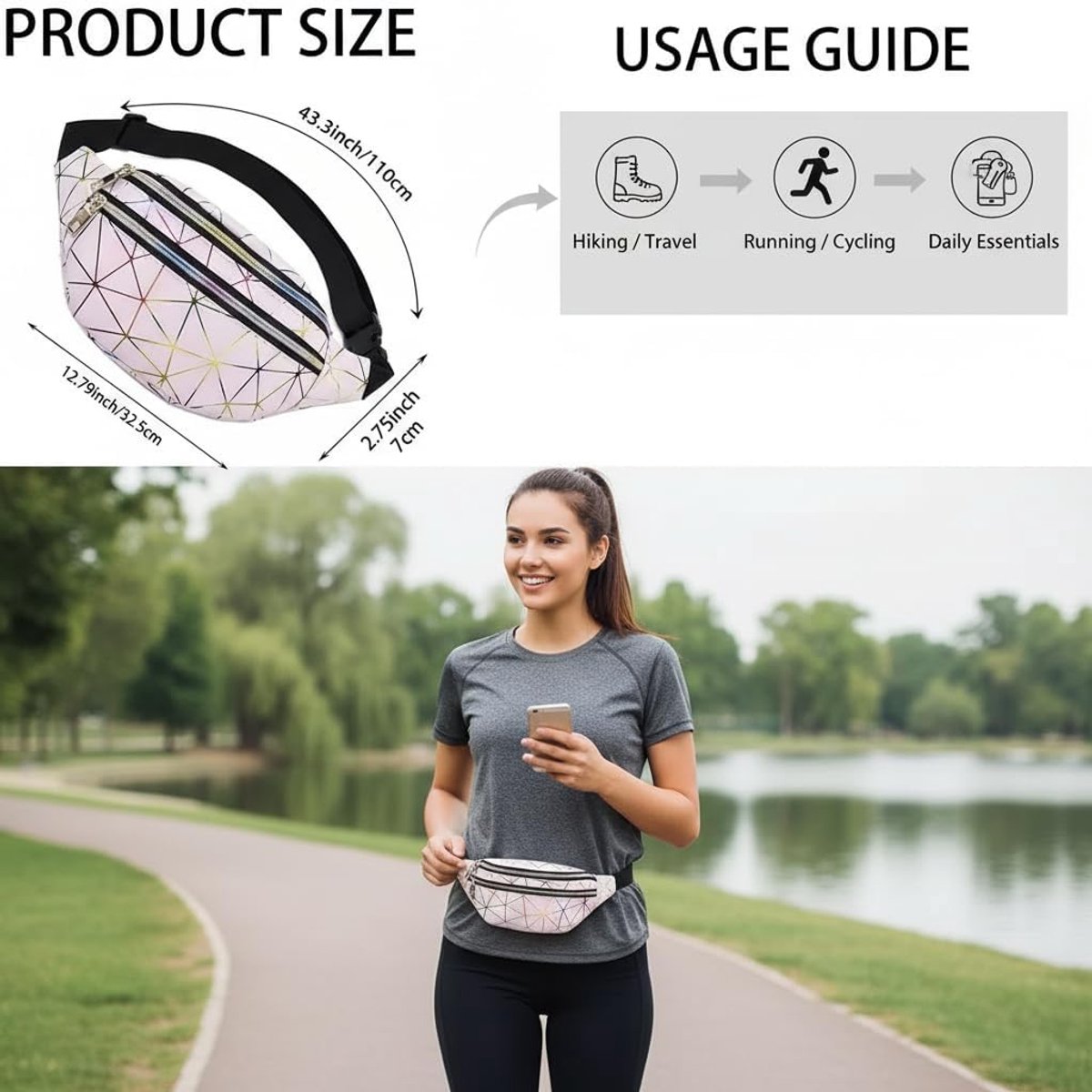 Heuptas holografisch - geometrisch laserpatroon - waterdicht - ideaal voor festivals - ShopVlot