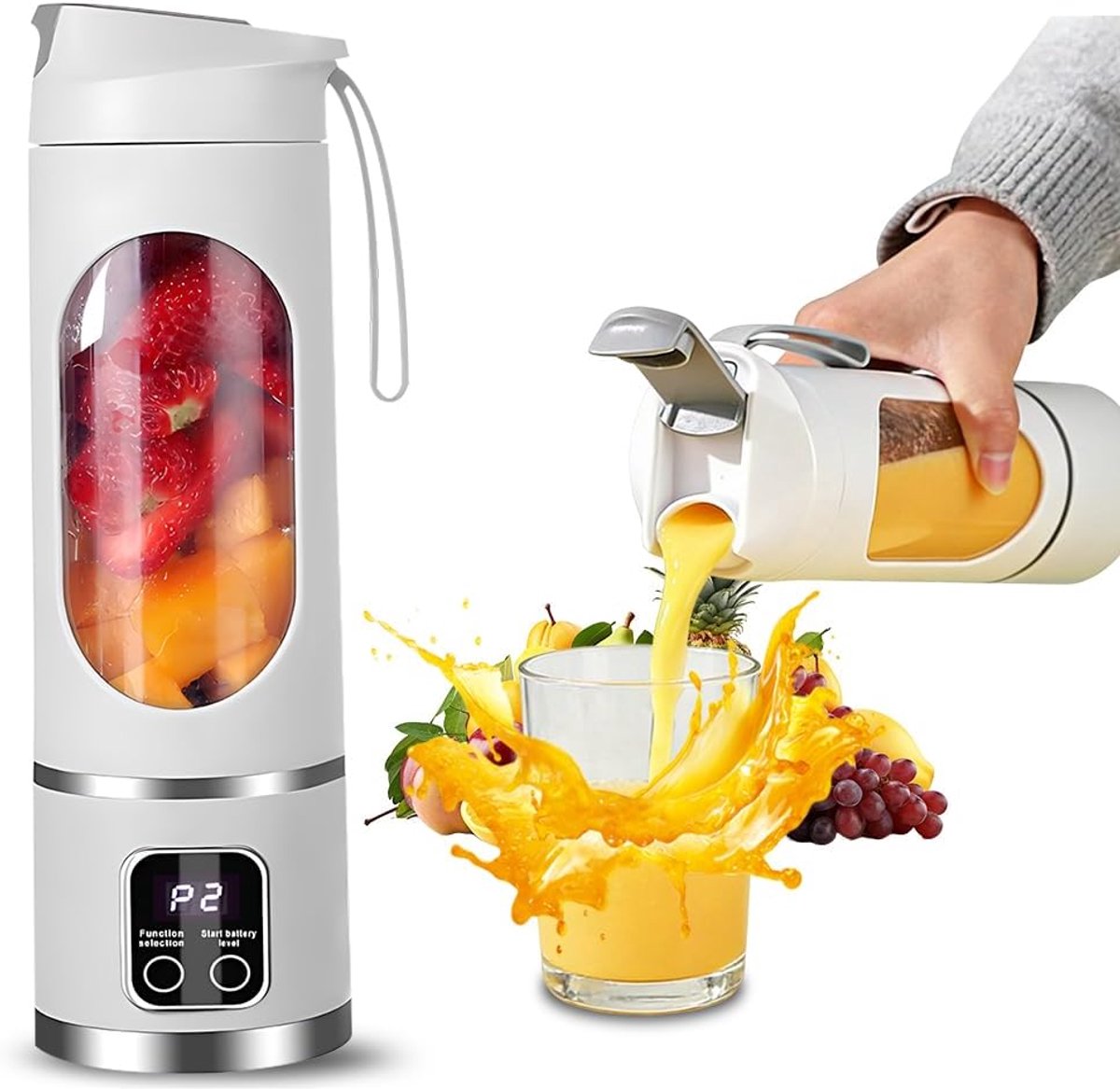 SnelShoppen - Draagbare Blender Smoothie Maker To Go 450 ml USB Oplaadbaar Mini Blender met 12 Roestvrijstalen Messen en LED-Display voor Milkshakes S