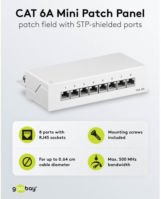 CAT 6a mini/desktop patchpaneel, 8-poorts (1 U) van Merkloos — afbeelding 4