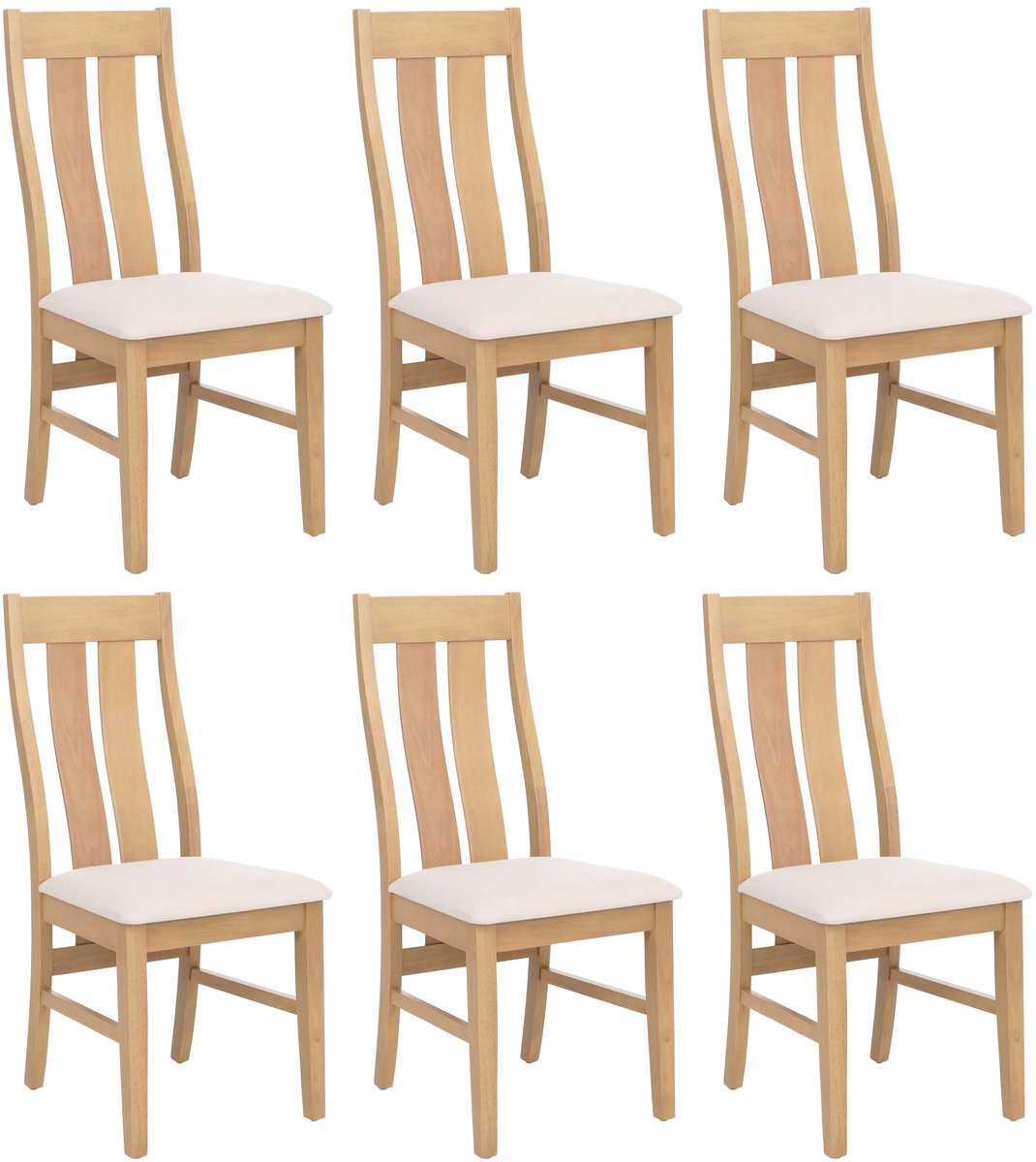 MCW Set van 6 eetkamerstoelen MCW-M58, keukenstoel, fauteuil, stof/textiel, massief hout ~ lichtkleurig frame, crème