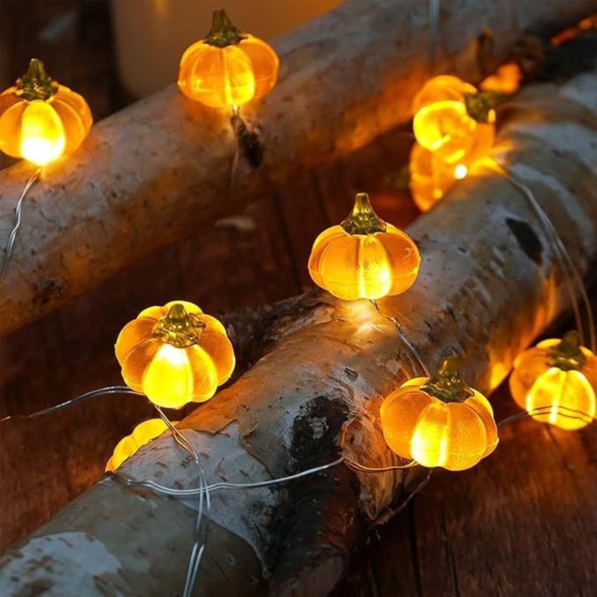 Halloween 3D-verlichting 3 meter 30 LED-pompoenlichtslinger op batterijen, oranje lampjes, geschikt voor Halloweenfeesten, binnen, herfst, buiten, oogst en Thanksgiving-decoraties - 01