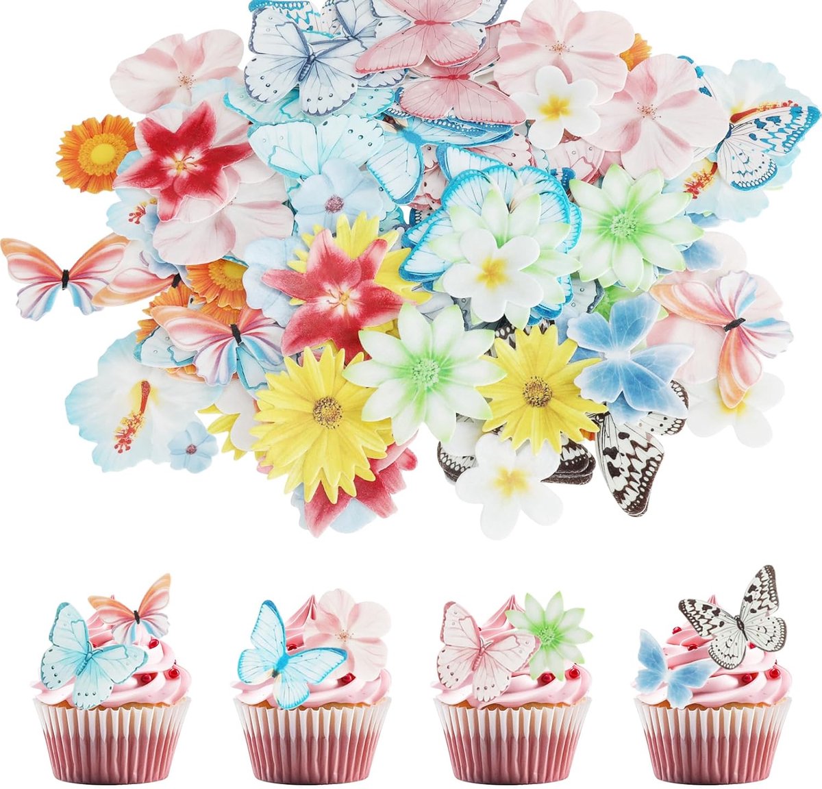 110-delige taartdecoratieset met vlinder en bloemen voor verjaardag en