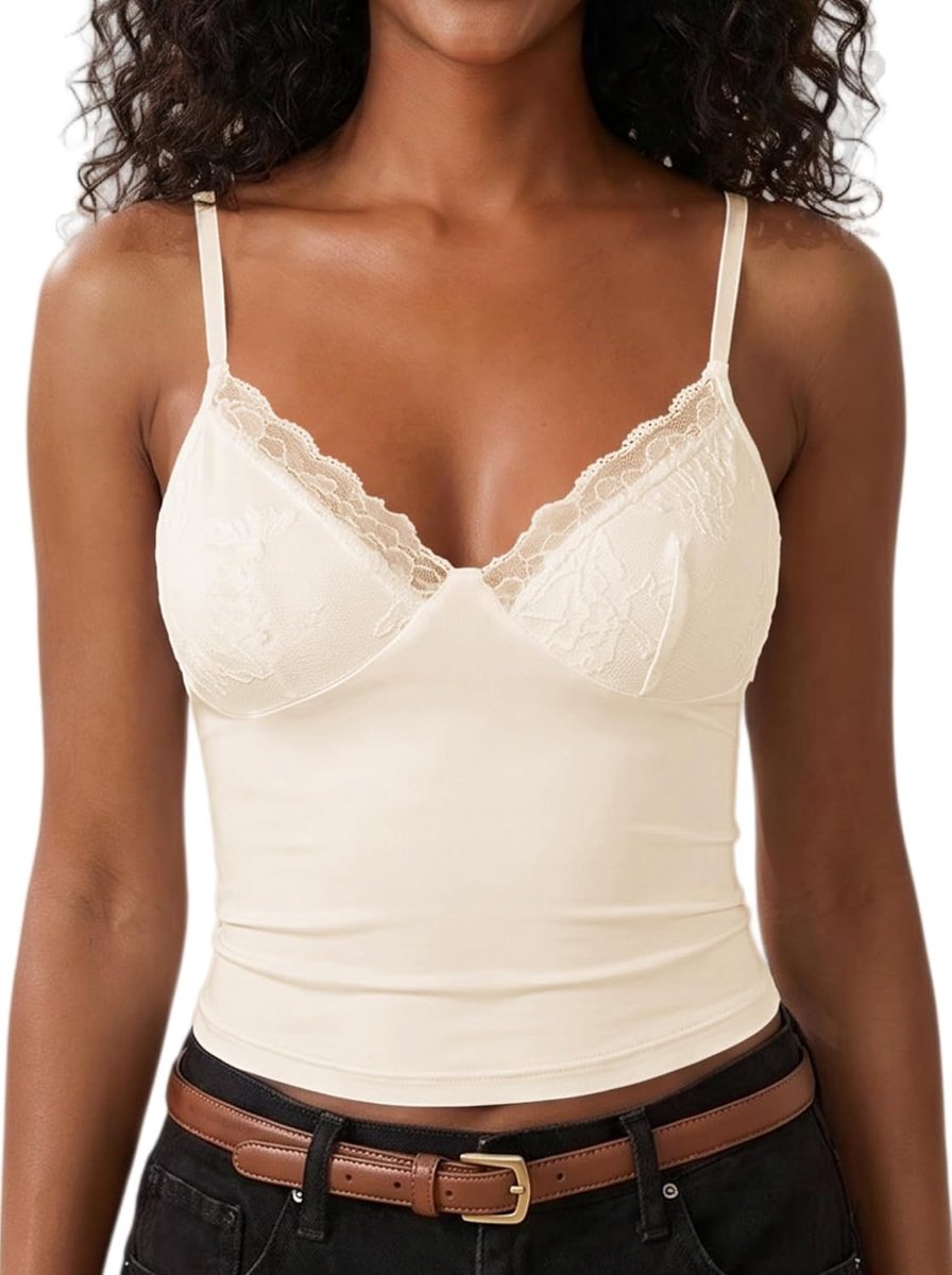Vesttops voor dames, sexy, V-hals, mouwloos, kanten rand, cami-top, casual, schattig, verstelbare spaghettibandjes, tanktops, zomerse uitgaansoutfits, elegant hemdje, Y2K crop top voor party