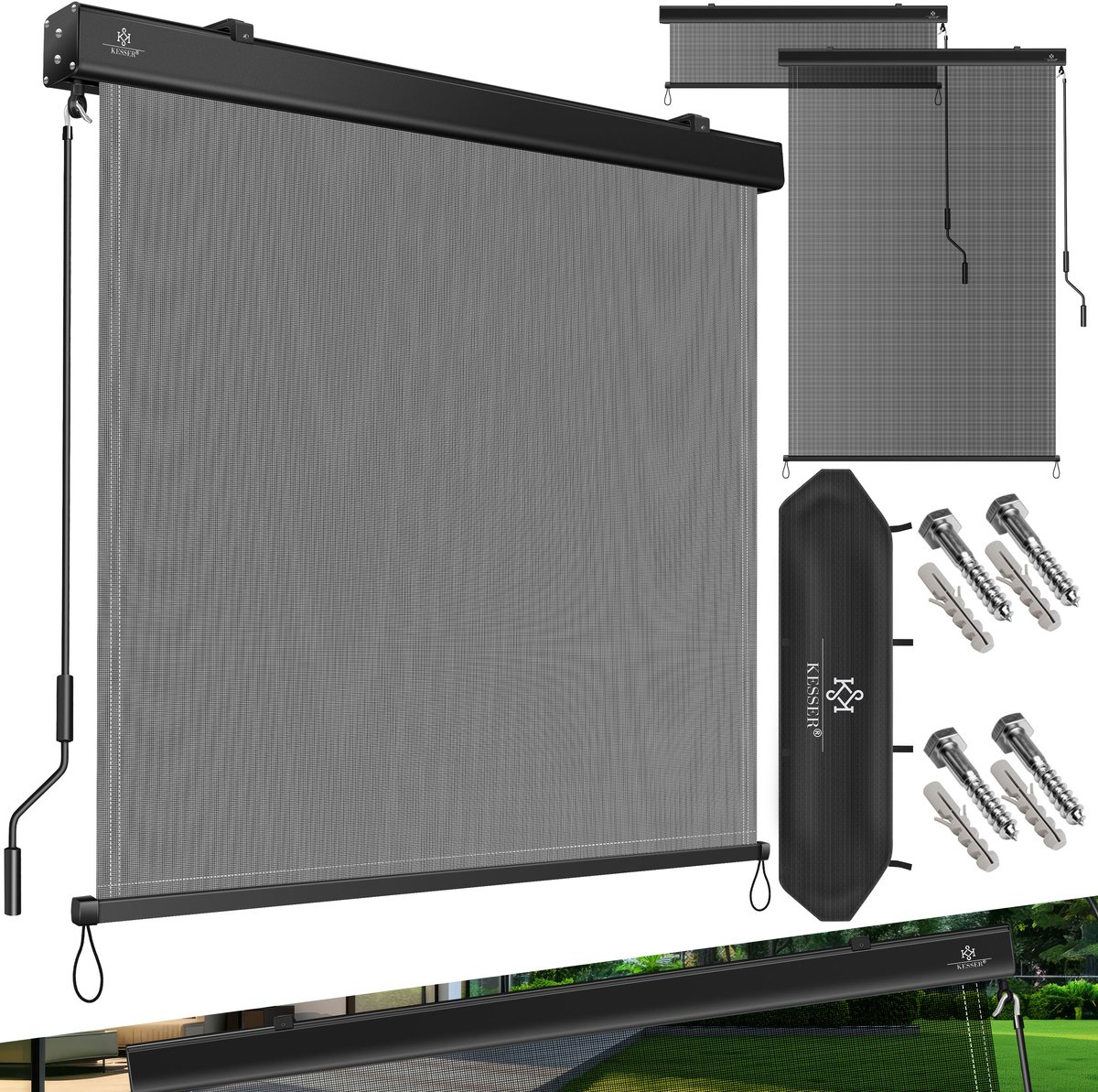KESSER® Verticale zonwering - Balkonscherm met handslinger - Zonwerend - Transparant/antraciet 200 x 250 cm