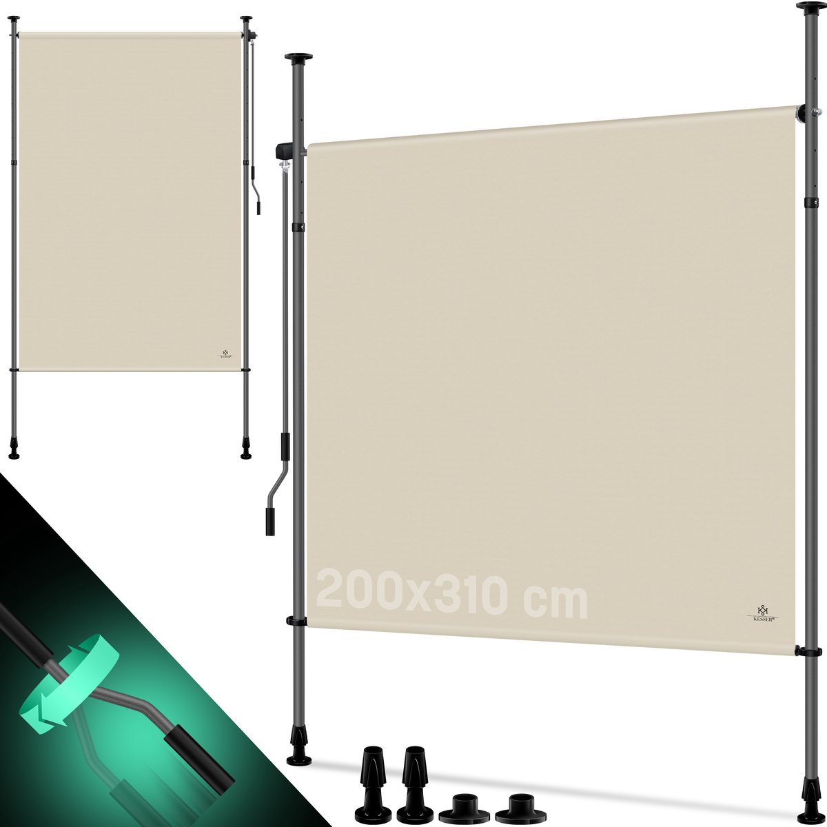 Klemzonnescherm – 200×310 cm – verticale zonwering / zonnescherm – uittrekbaar – beige