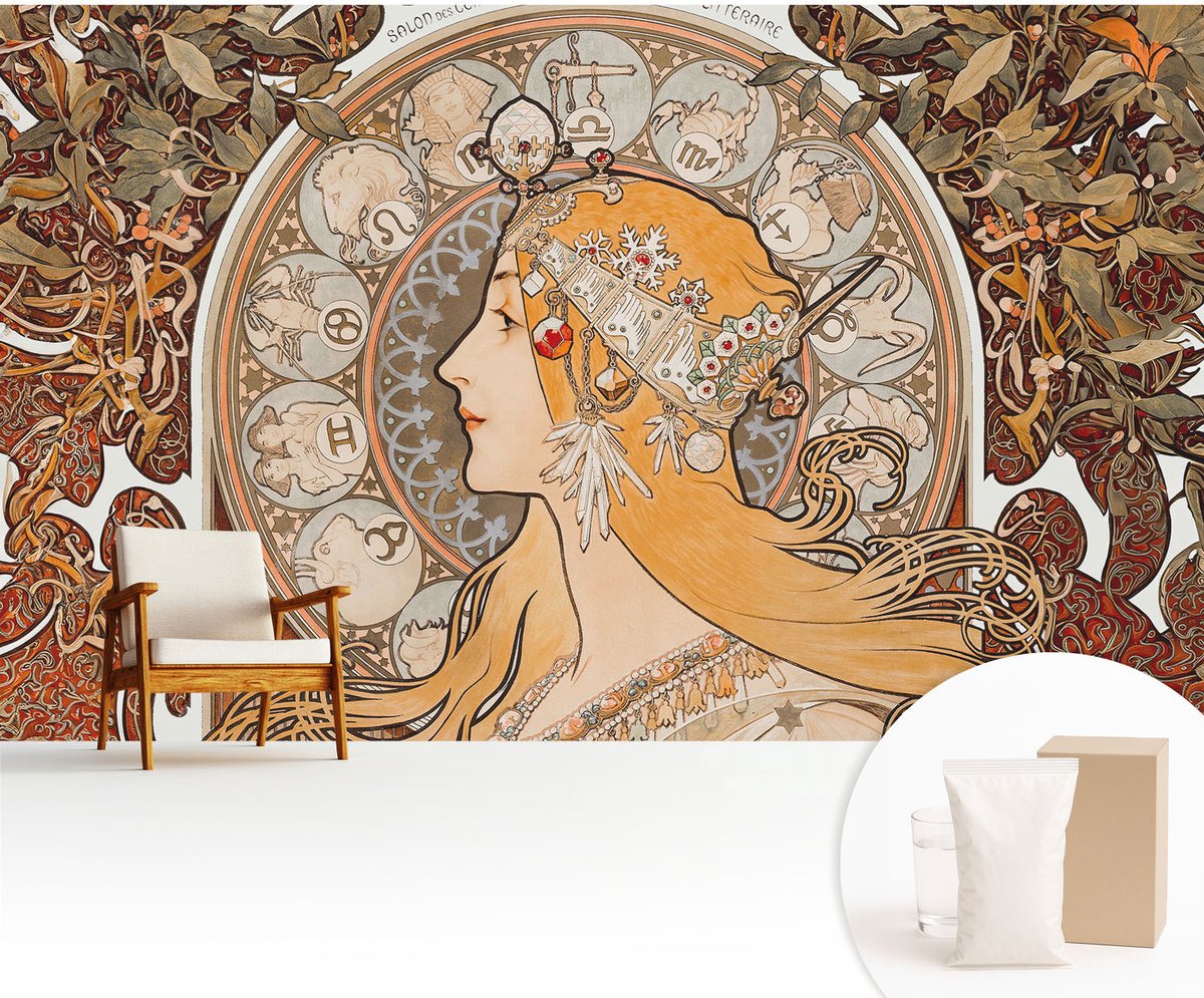 Wallfluent Fotobehang - Beige Vliesbehang - 416x254 cm - Zodiacale Elegantie Muurschildering - Gang behang Deel - Fotobehang Vlies - Slaapkamer behang