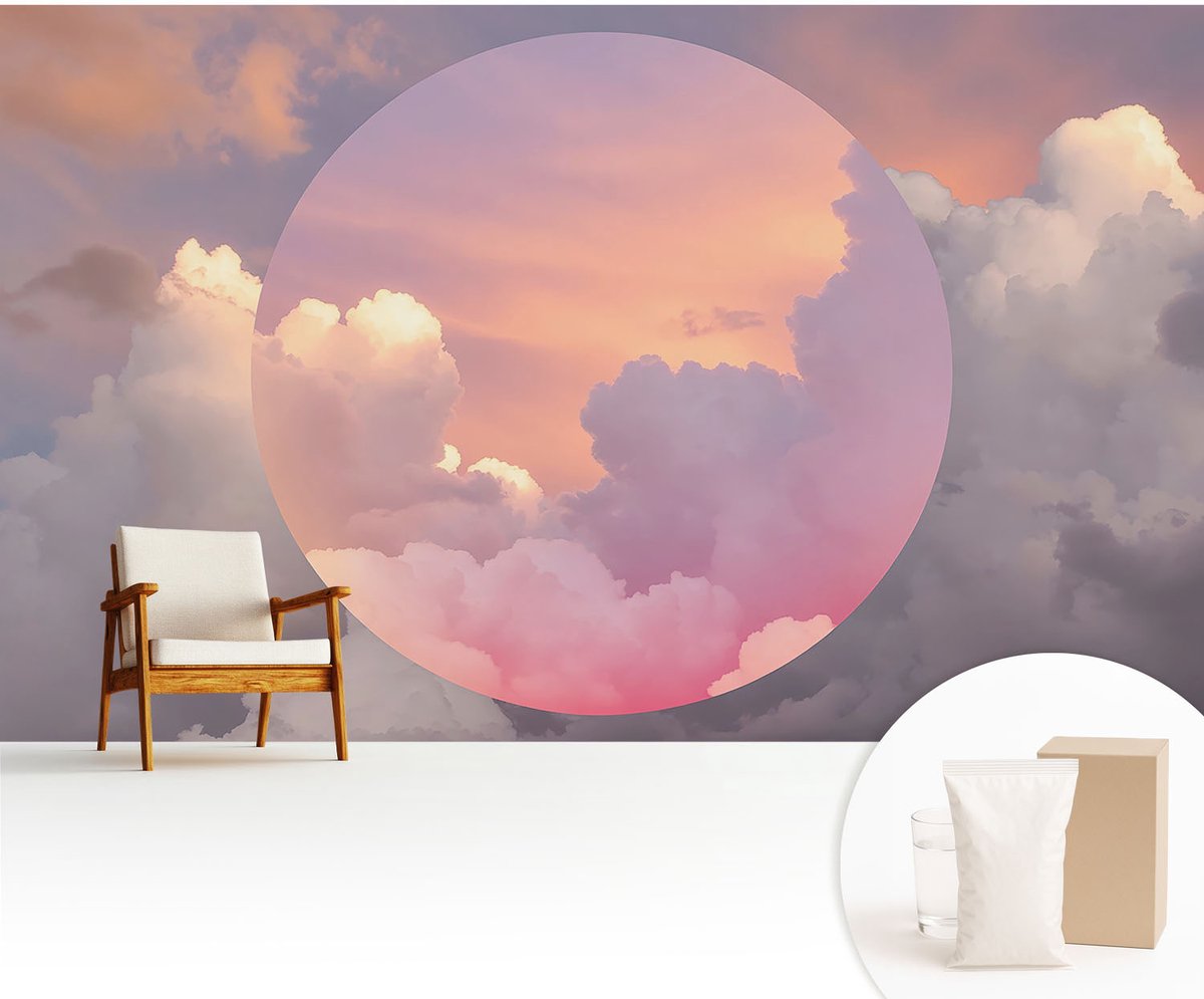 Wallfluent Fotobehang - Wit Vliesbehang - 416x254 cm - Etherische Wolken Fotobehang Vlies - Hal behang Abstractie - Muurschildering - Woonkamer behang