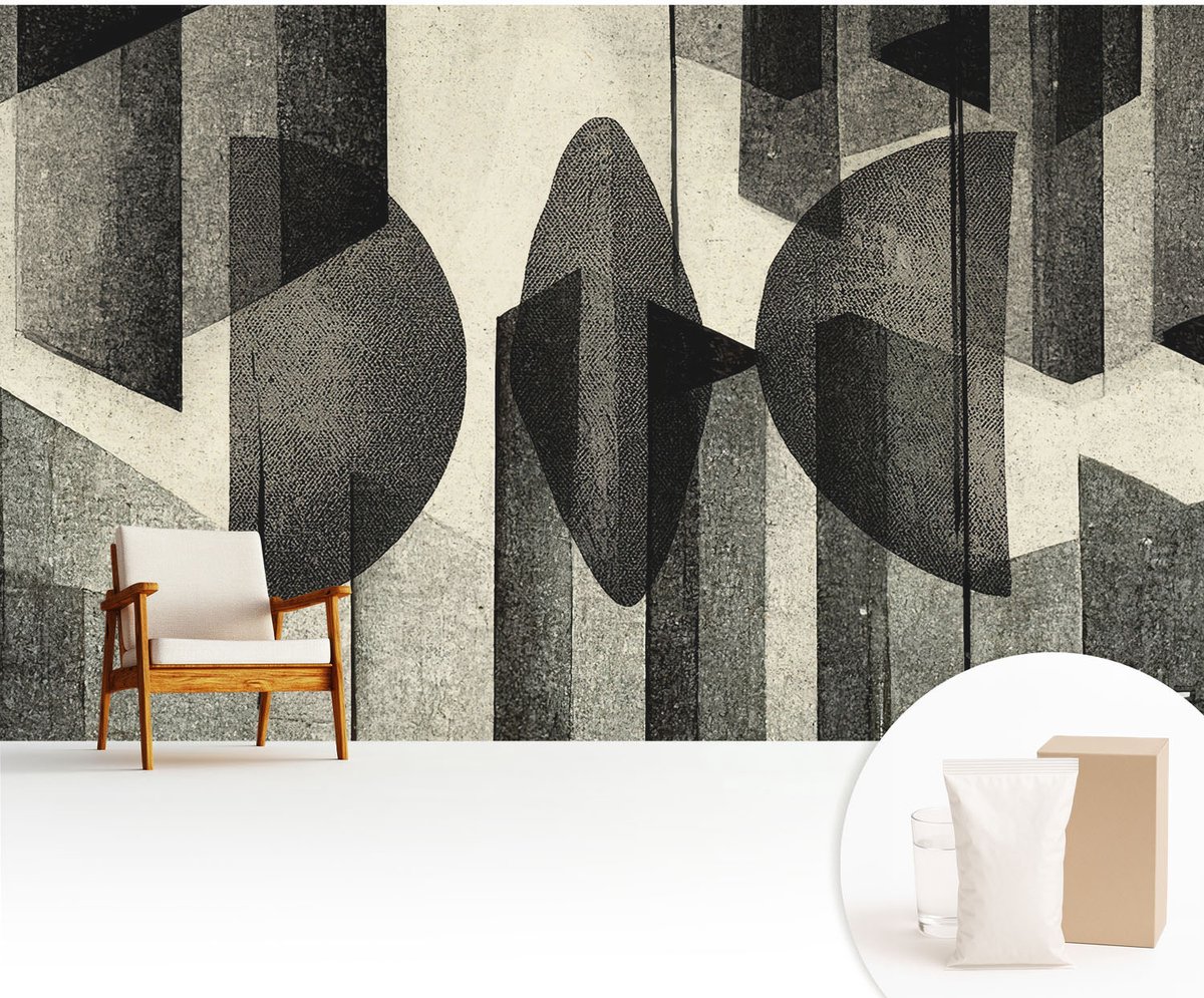 Wallfluent Fotobehang - Zwart Vliesbehang - 416x254 cm - Geometrische Vormen Muurschildering - Gang behang Abstractie - Fotobehang Vlies - Slaapkamer behang